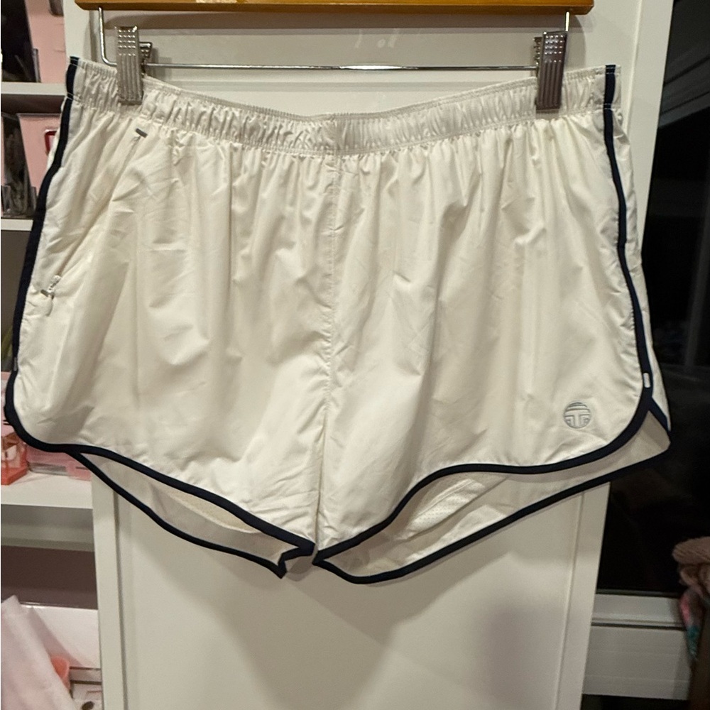 Tory Sport White Athletic Shorts with Navy Trim